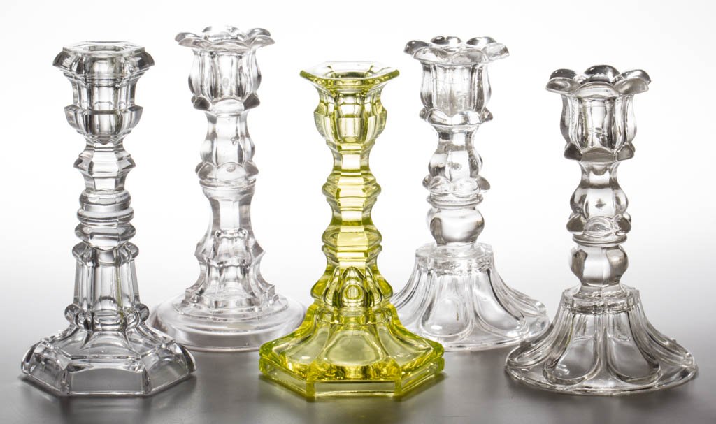 ASSORTED PRESSED CANDLESTICKS, LOT OF FOUR (1 of 1)