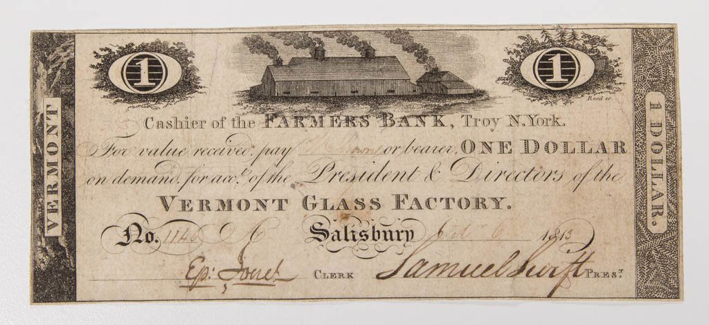 VERMONT GLASS FACTORY $1 OBSOLETE NOTE (1 of 1)