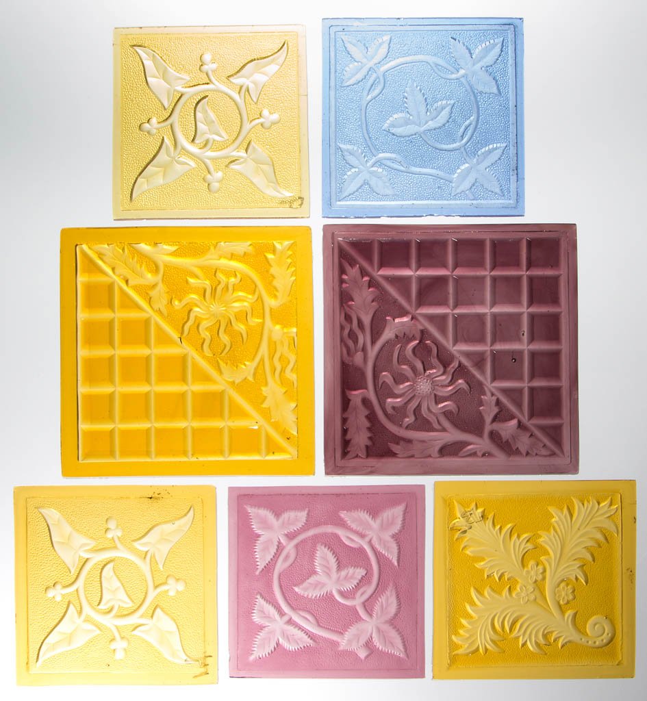 AMERICAN PRESSED GLASS WINDOW PANES / TILES, LOT OF
