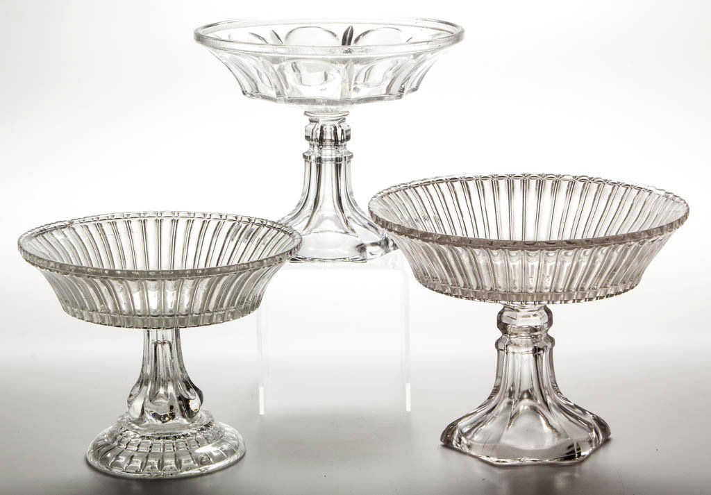 ASSORTED FLINT EAPG COMPOTES, LOT OF THREE (1 of 1)