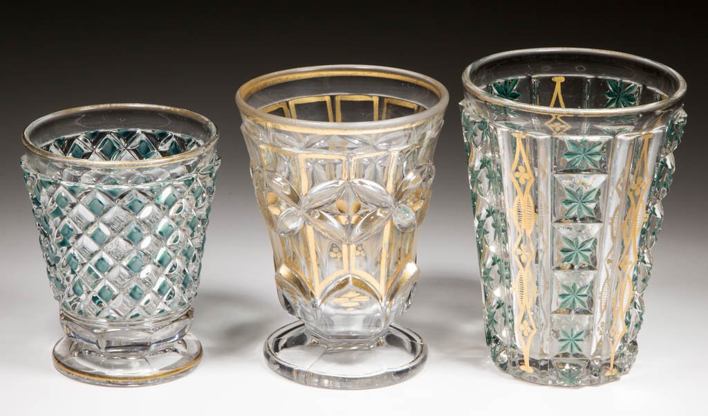 ASSORTED PRESSED AND DECORATED TUMBLERS, LOT OF THREE (1 of 1)