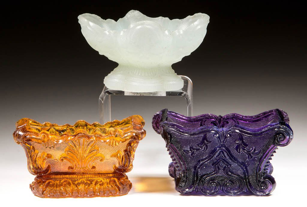 ASSORTED LACY PRESSED OPEN SALTS, LOT OF THREE (1 of 1)