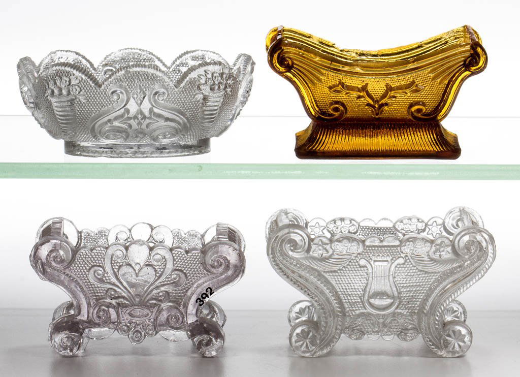 ASSORTED LACY PRESSED OPEN SALTS, LOT OF FOUR (1 of 1)