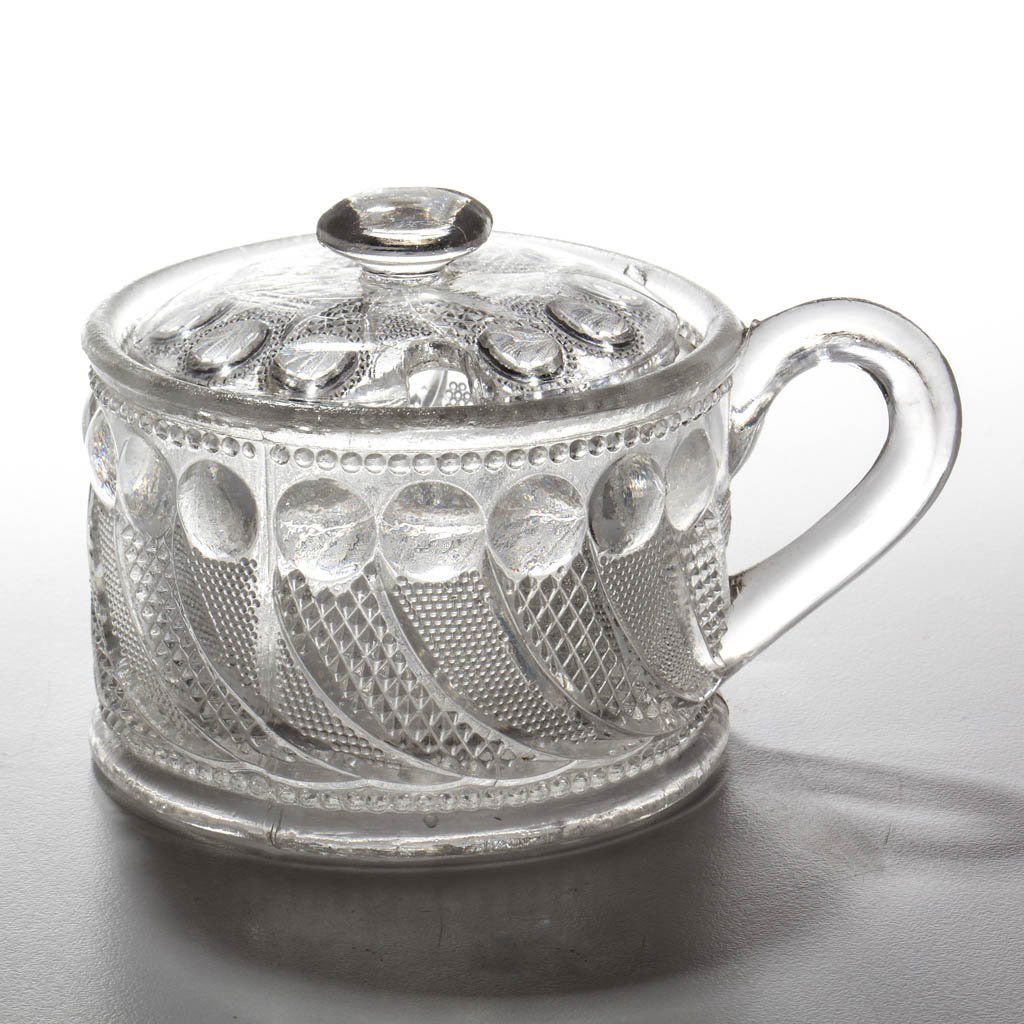 PRESSED LACY PEACOCK EYE MUSTARD JAR AND COVER (1 of 1)