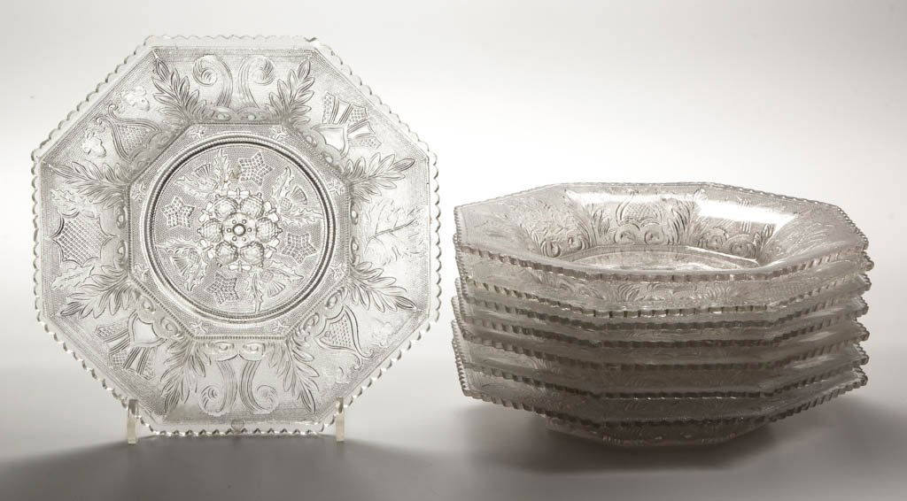 PRESSED LACY BEEHIVE AND THISTLE OCTAGONAL DISHES, LOT (1 of 1)