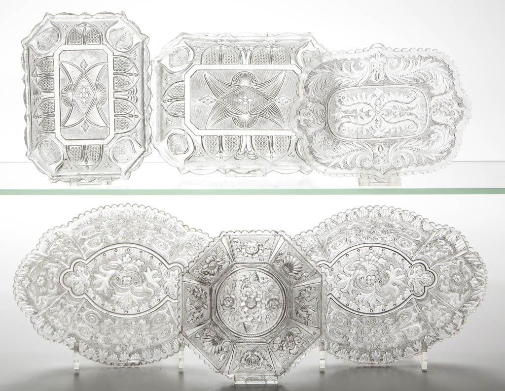 ASSORTED PRESSED LACY DISHES / TRAYS, LOT OF SIX (1 of 1)