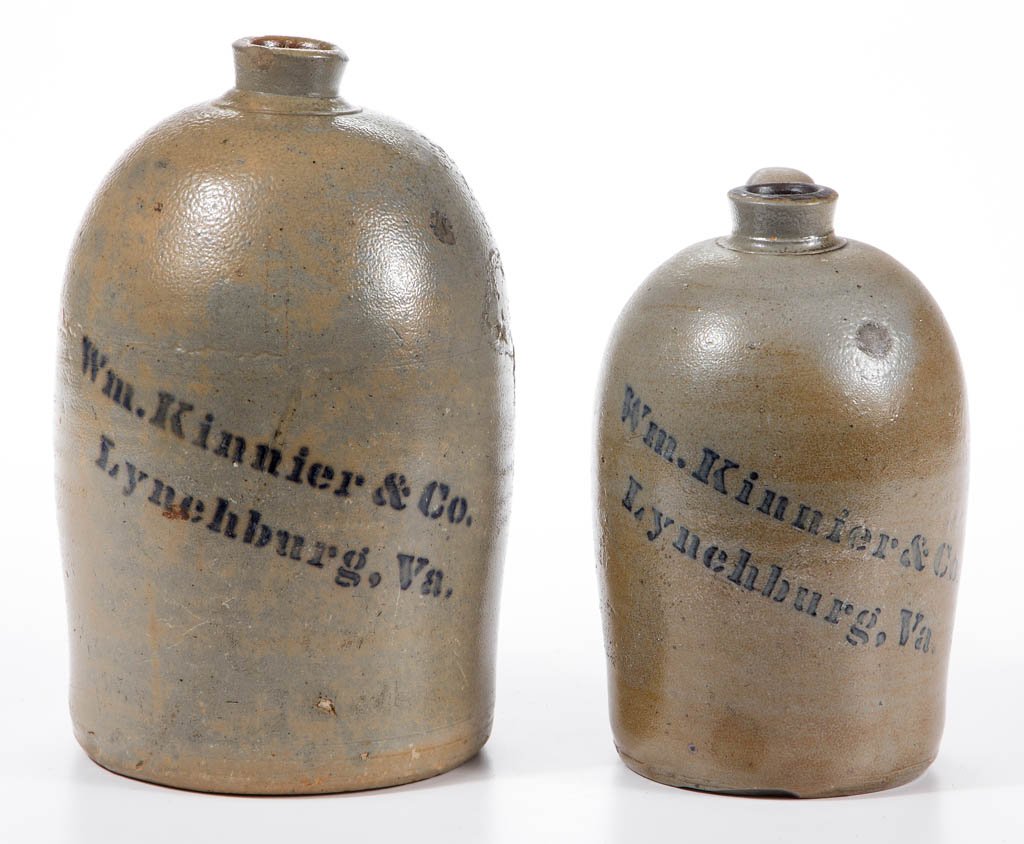 VIRGINIA MERCHANT'S STENCILED STONEWARE JUGS, LOT OF (1 of 2)