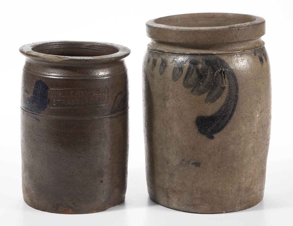 MID-ATLANTIC DECORATED STONEWARE JARS, LOT OF TWO (1 of 2)