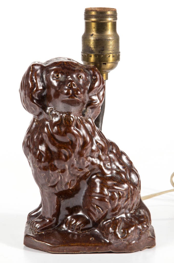 AMERICAN SIGNED SEWER TILE / STONEWARE SPANIEL FIGURE (1 of 3)