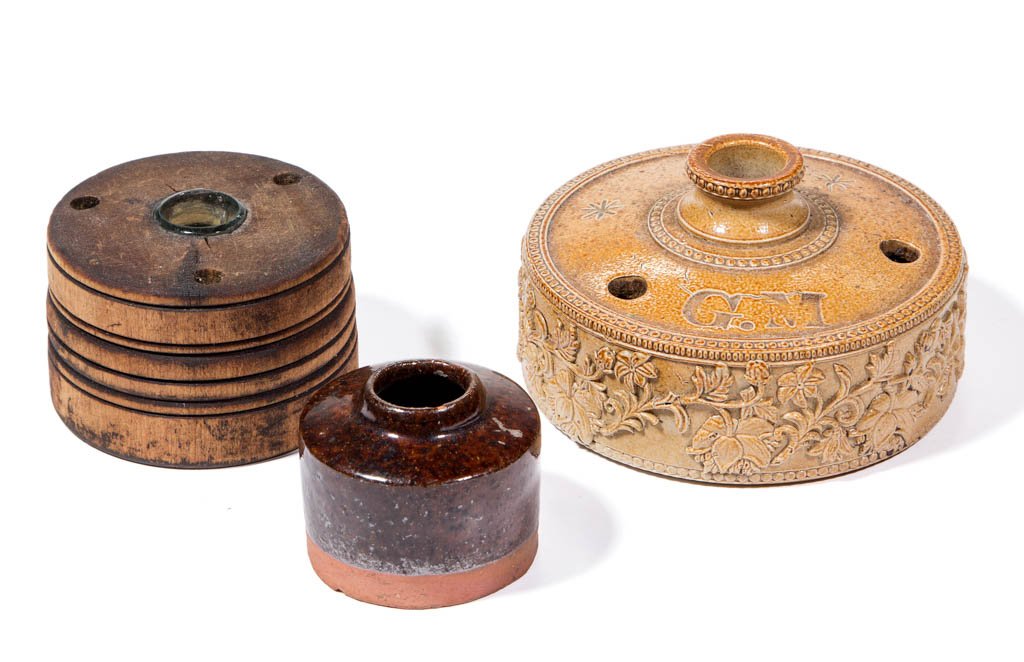ASSORTED POTTERY AND OTHER INKWELLS, LOT OF THREE (1 of 1)