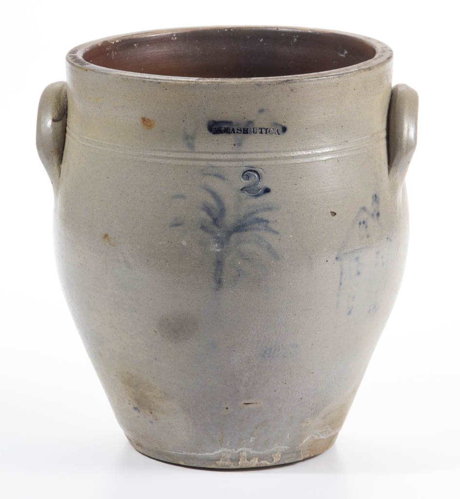 STAMPED "H. NASH UTICA" NEW YORK DECORATED STONEWARE (1 of 2)