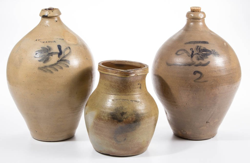 STAMPED UTICA, NEW YORK DECORATED STONEWARE VESSELS, (1 of 2)