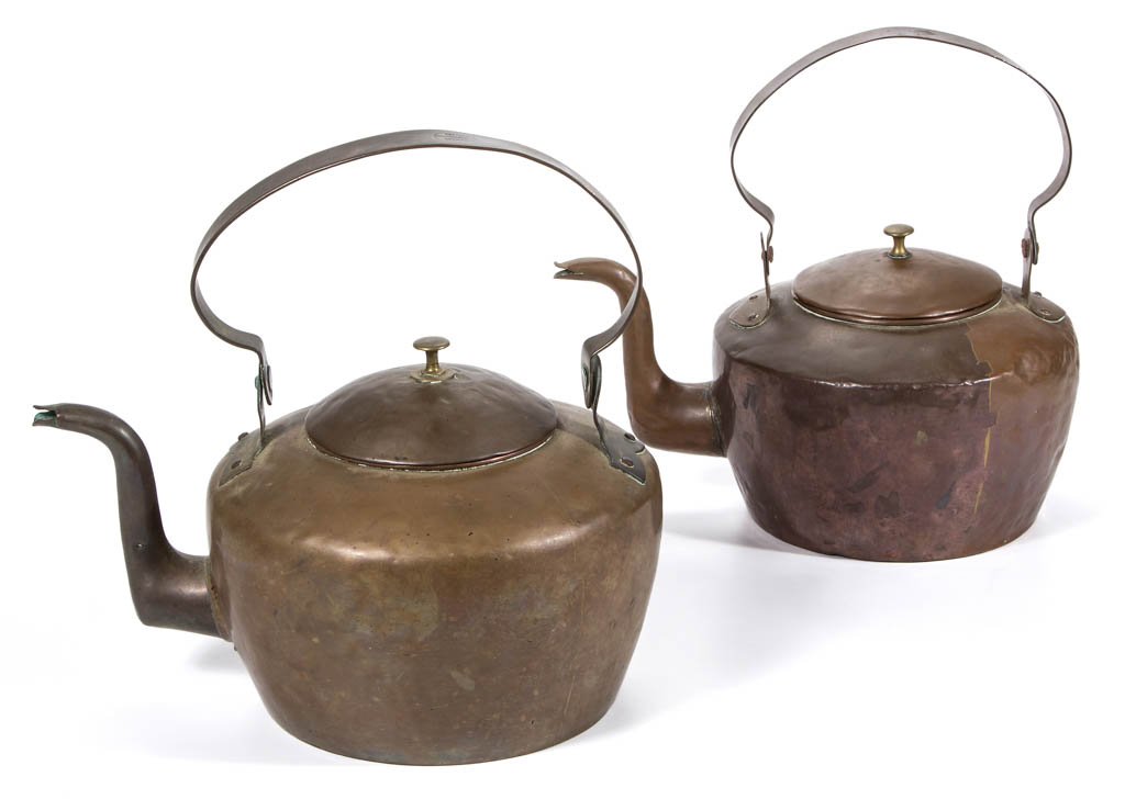 AMERICAN COPPER HOT WATER / TEA KETTLES, LOT OF TWO (1 of 2)