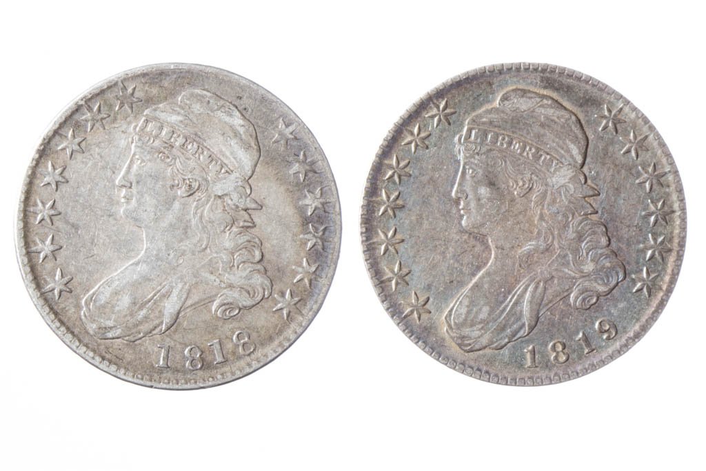 UNITED STATES SILVER 1818 AND 1819 CAPPED BUST, (1 of 2)