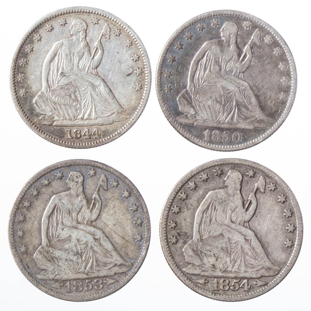 UNITED STATES SILVER SEATED LIBERTY HALF-DOLLAR COINS, (1 of 2)