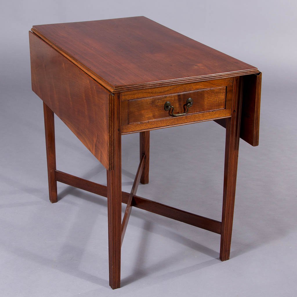 JOHN HALL (BALTIMORE, MD, 19TH CENTURY) WALNUT PEMBROKE: JOHN HALL (BALTIMORE, MD, 19TH CENTURY) WALNUT PEMBROKE TABLE, the rectangular molded-edge top fitted with two hinged fall leaves over a single scratch-beaded drawer to one end, raised on square-taper
