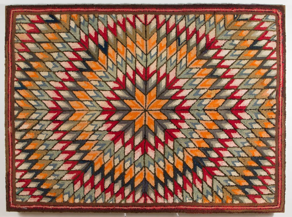 AMERICAN FOLK ART GEOMETRIC HOOKED RUG (1 of 3)