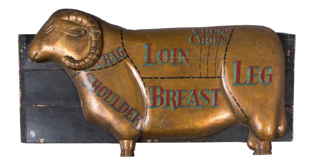 CARVED AND PAINTED WOOD BUTCHER'S TRADE SIGN (1 of 1)