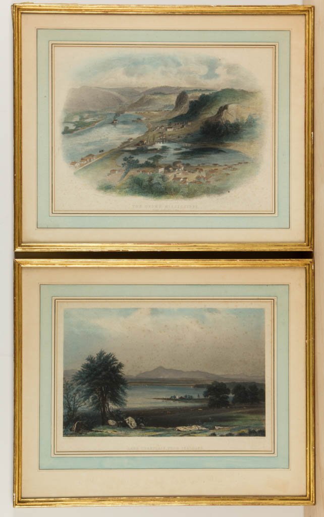ROBERT HINSHELWOOD (SCOTTISH-AMERICAN, B. 1812), AFTER: ROBERT HINSHELWOOD (SCOTTISH-AMERICAN, B. 1812), AFTER WILLIAM MOMBERGER (GERMAN-AMERICAN, B. 1829) VIEW OF "THE UPPER MISSISSIPPI / NEAR LANSING, IOWA" PRINT, hand-colored engravings on paper, publis