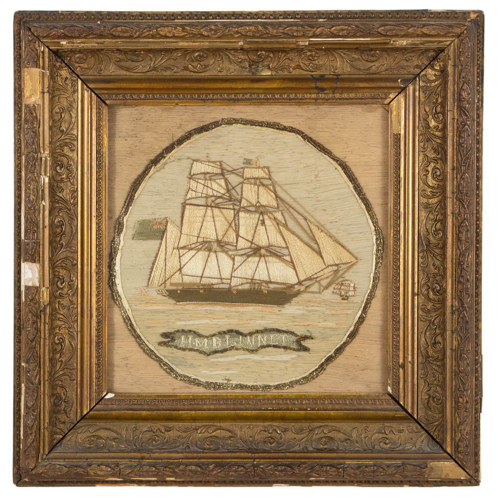 BRITISH NAUTICAL WOOLIE NEEDLEWORK PICTURE (1 of 2)