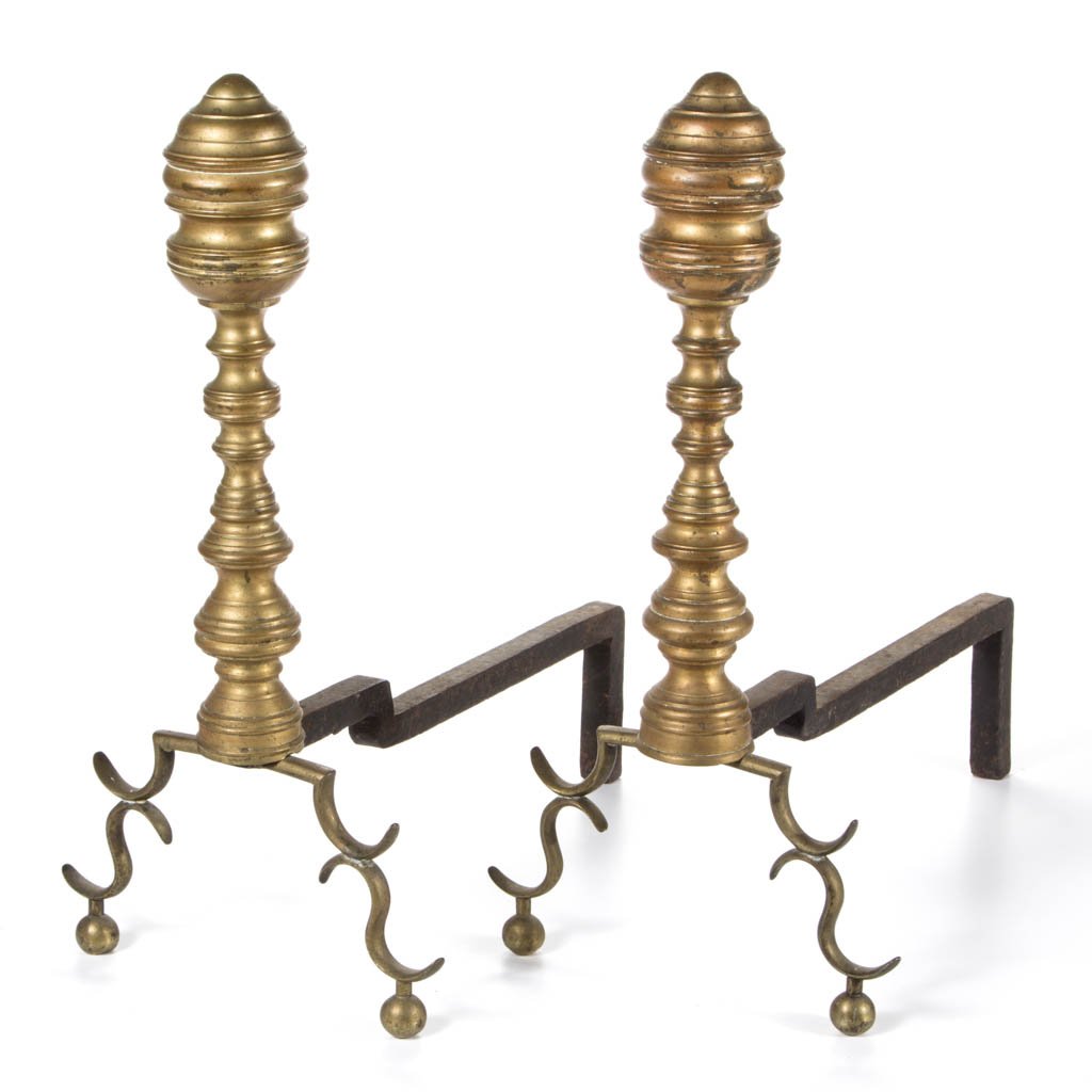 AMERICAN CLASSICAL BRASS PAIR OF ANDIRONS (1 of 1)