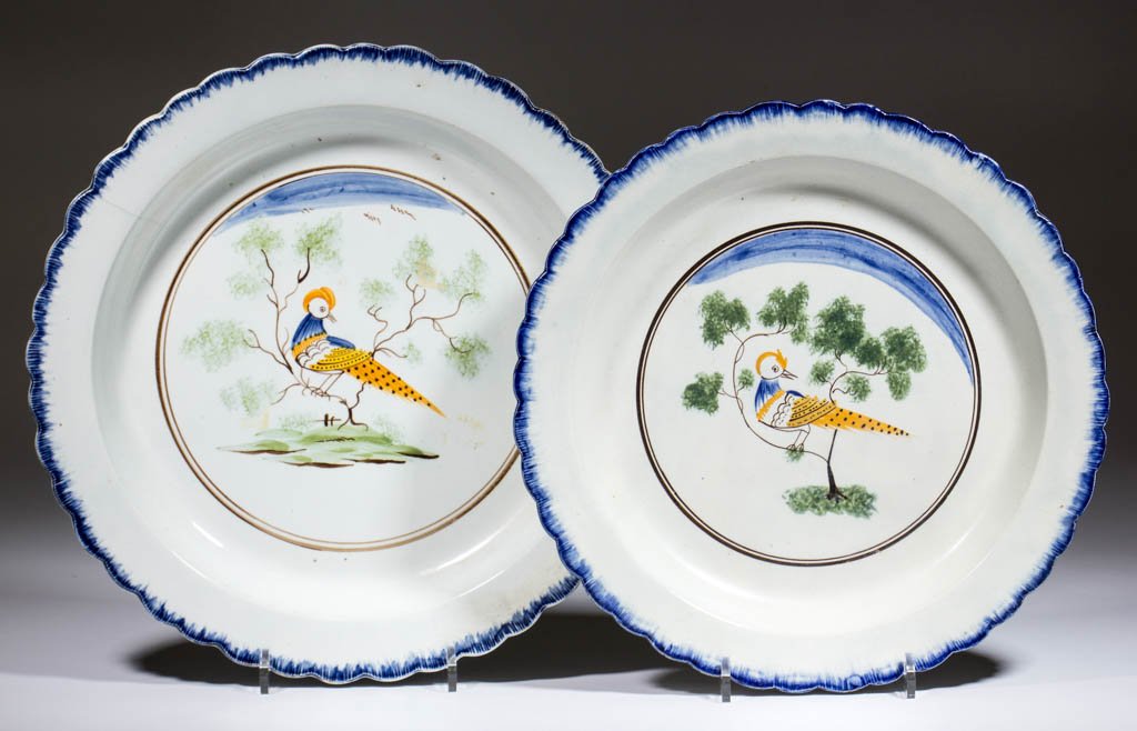 ENGLISH PEAFOWL CERAMIC CHARGERS, LOT OF TWO (1 of 2)