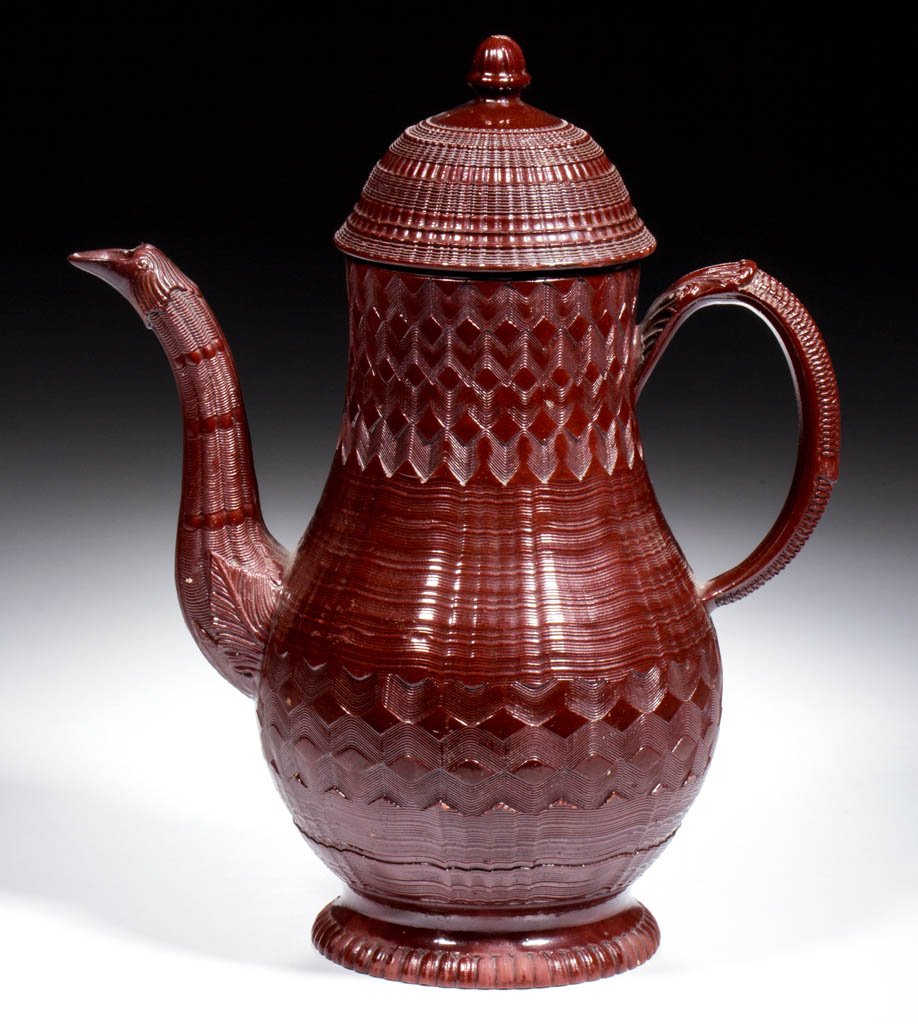 ENGLISH ENGINE-TURNED CERAMIC COFFEE POT (1 of 1)