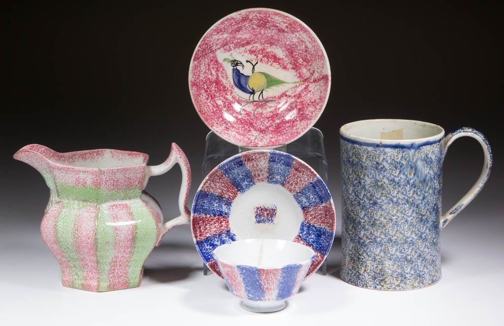 ENGLISH SPATTERWARE CERAMIC ARTICLES, LOT OF FIVE (1 of 1)