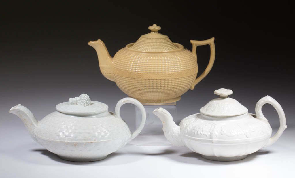 ENGLISH DRY BODY AND DRABWARE CERAMIC TEAPOTS, LOT OF (1 of 2)