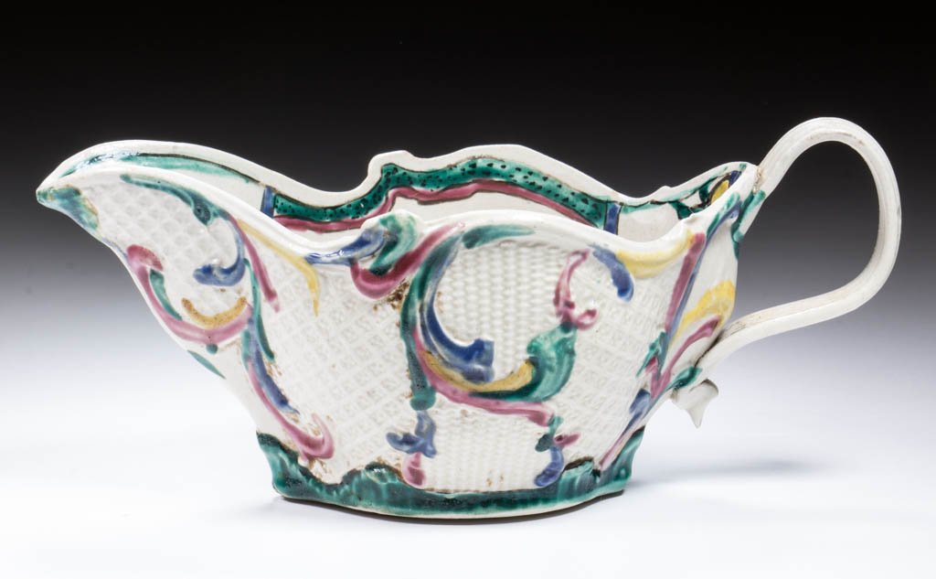 ENGLISH WHITE SALT-GLAZED STONEWARE SAUCEBOAT (1 of 1)