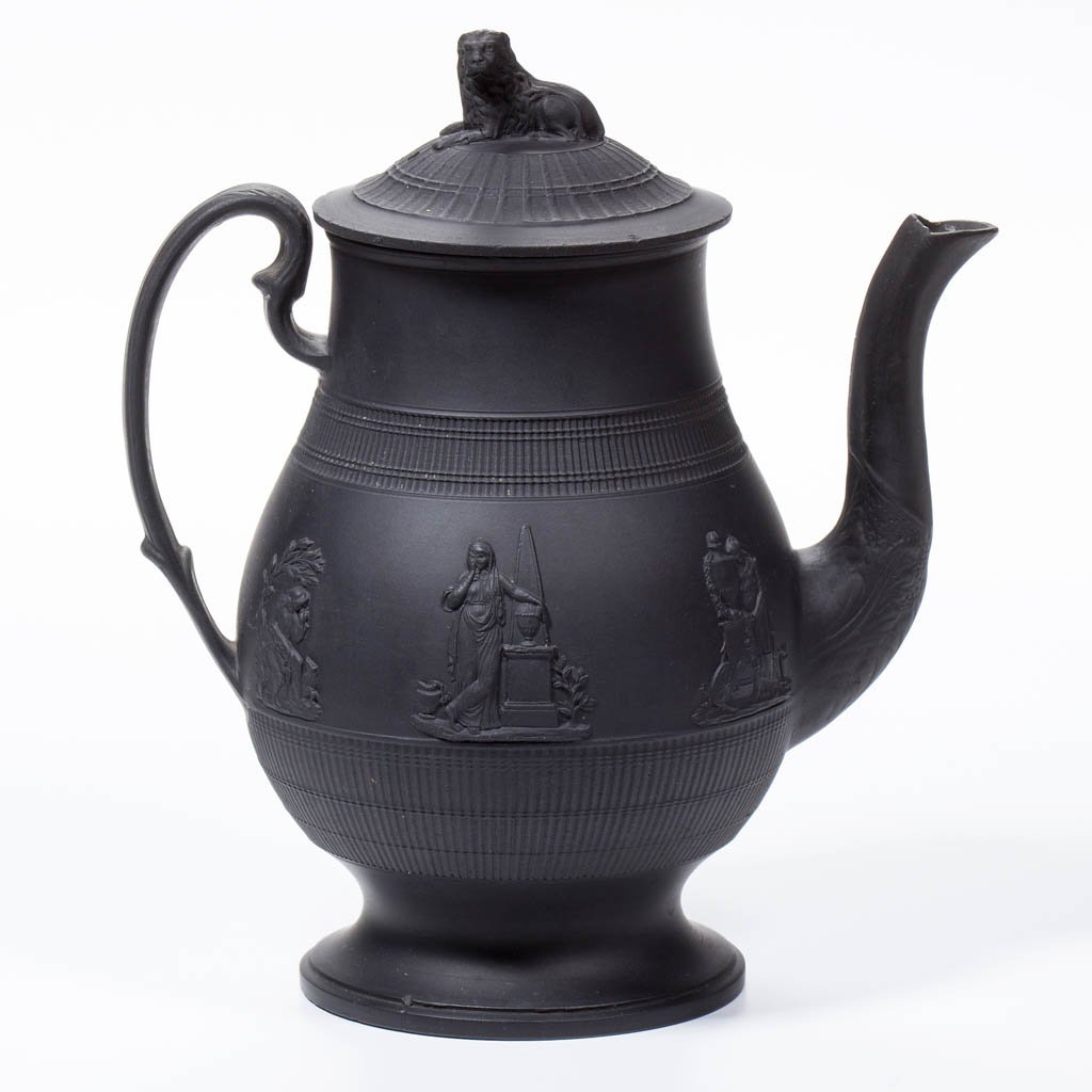 ENGLISH BLACK BASALT CERAMIC COFFEE POT (1 of 2)
