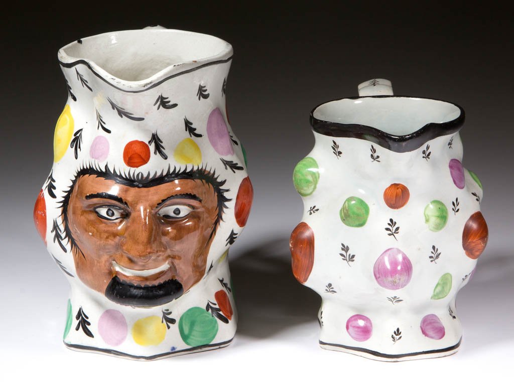 ENGLISH PEARLWARE PRATT WARE CERAMIC JUGS, LOT OF TWO (1 of 6)