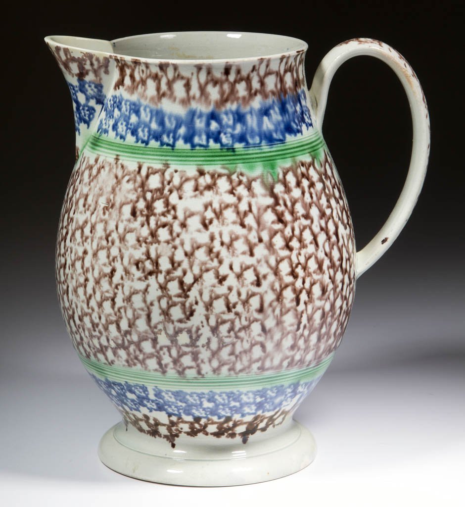 ENGLISH PEARLWARE SPONGEWARE CERAMIC JUG (1 of 1)