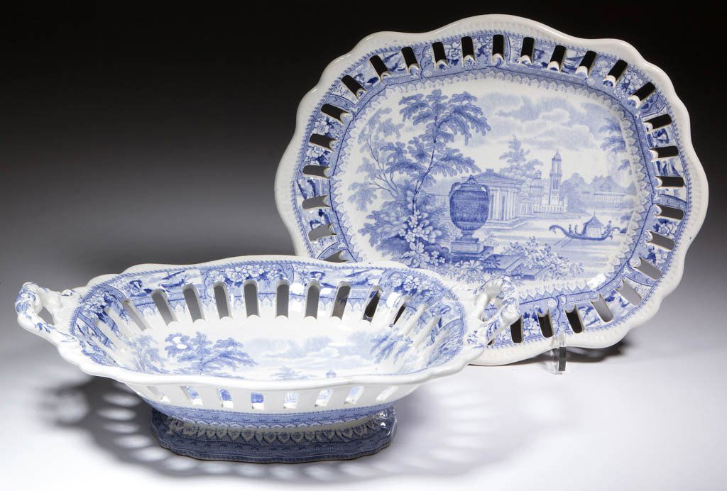 ENGLISH TRANSFER-PRINTED CERAMIC BASKET AND TRAY (1 of 1)