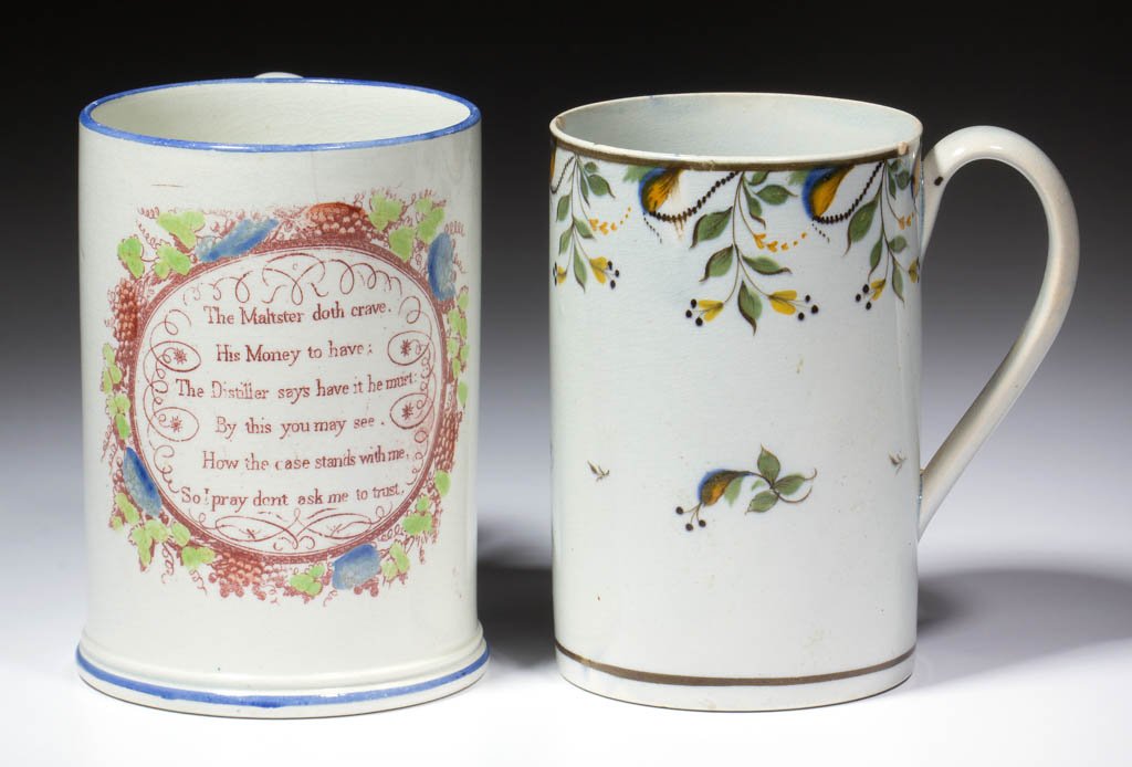 ENGLISH PEARLWARE CERAMIC MUGS, LOT OF TWO (1 of 2)