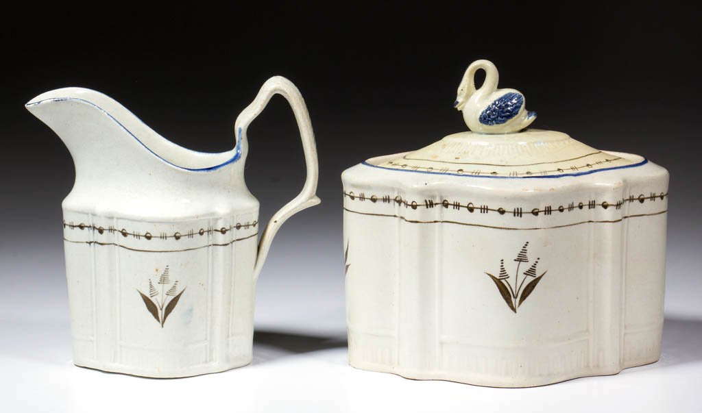 ENGLISH PEARLWARE CERAMIC TEA ARTICLES, LOT OF TWO (1 of 2)