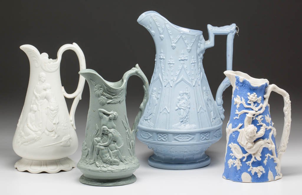 ENGLISH SMEAR-GLAZED DRABWARE CERAMIC PITCHERS, LOT OF (1 of 2)