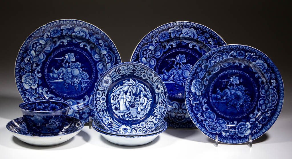 ENGLISH TRANSFER-PRINTED CERAMIC ARTICLES, LOT OF EIGHT (1 of 1)