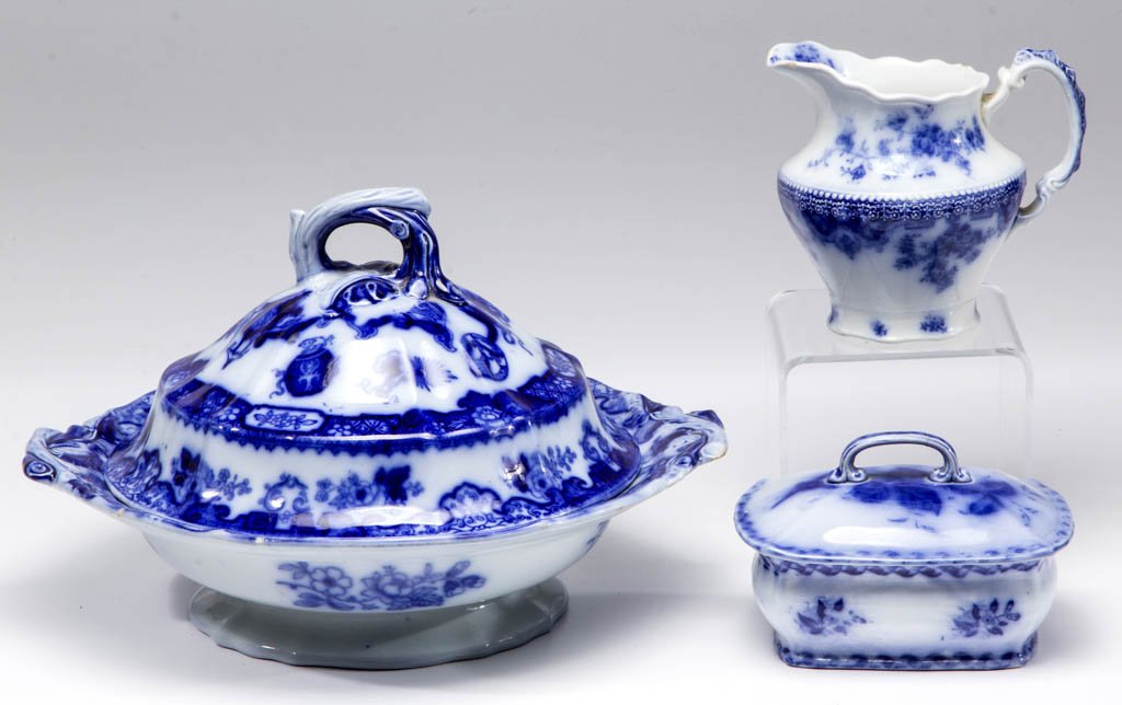 ENGLISH FLOW BLUE CERAMIC ARTICLES, LOT OF THREE (1 of 1)