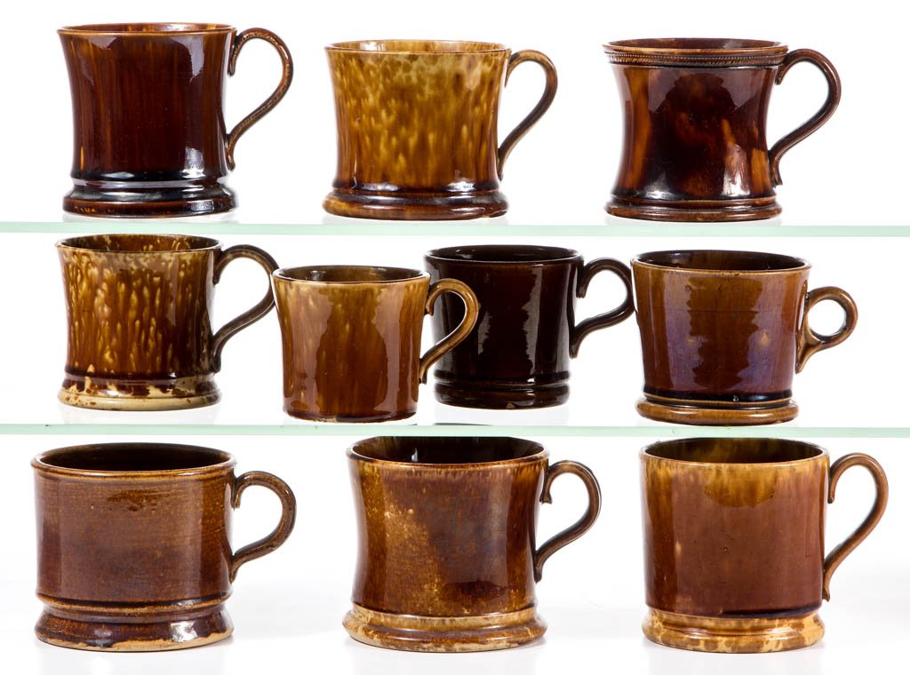 ROCKINGHAM GLAZE CERAMIC MUGS, LOT OF TEN (1 of 1)