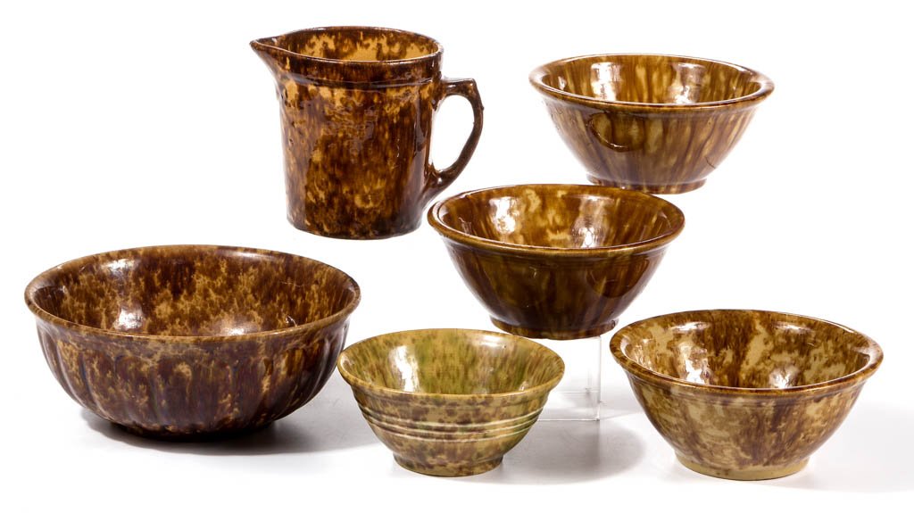 ROCKINGHAM GLAZE CERAMIC ARTICLES, LOT OF SIX (1 of 1)