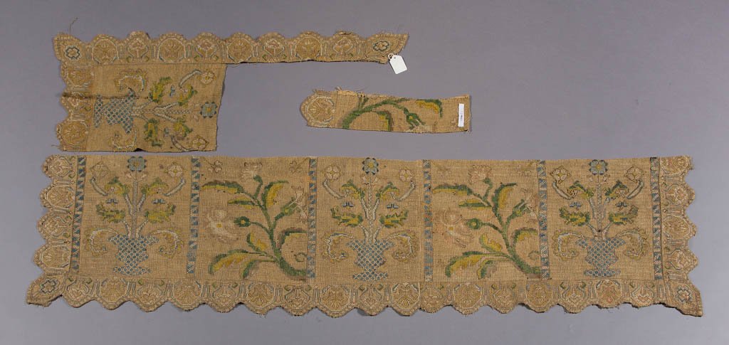 ENGLISH FLORAL EMBROIDERED FRAGMENTS, LOT OF THREE (1 of 3)