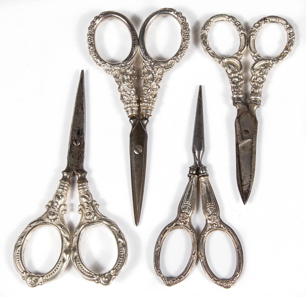 ENGLISH STERLING SILVER SEWING SCISSORS, LOT OF THREE (1 of 1)