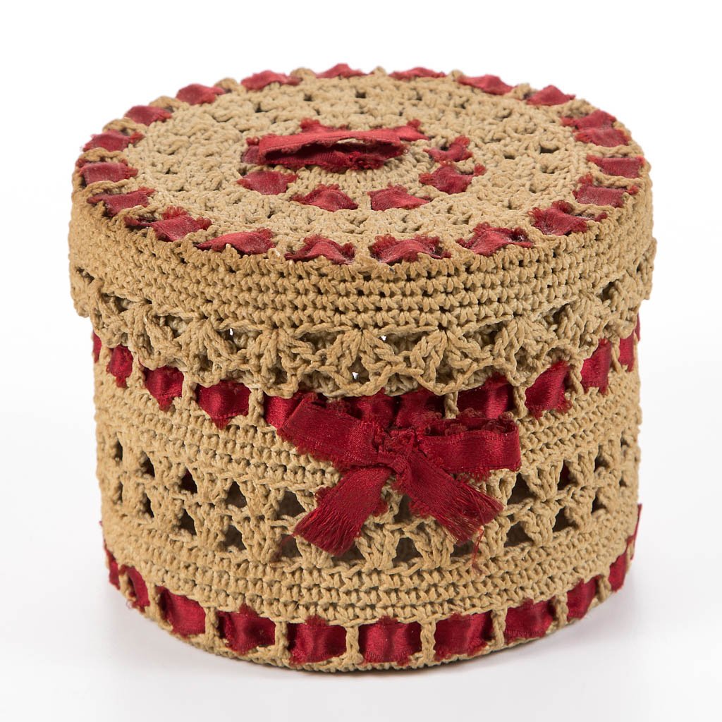 AMERICAN, POSSIBLY NEW ENGLAND, MACRAME COVERED BASKET (1 of 1)