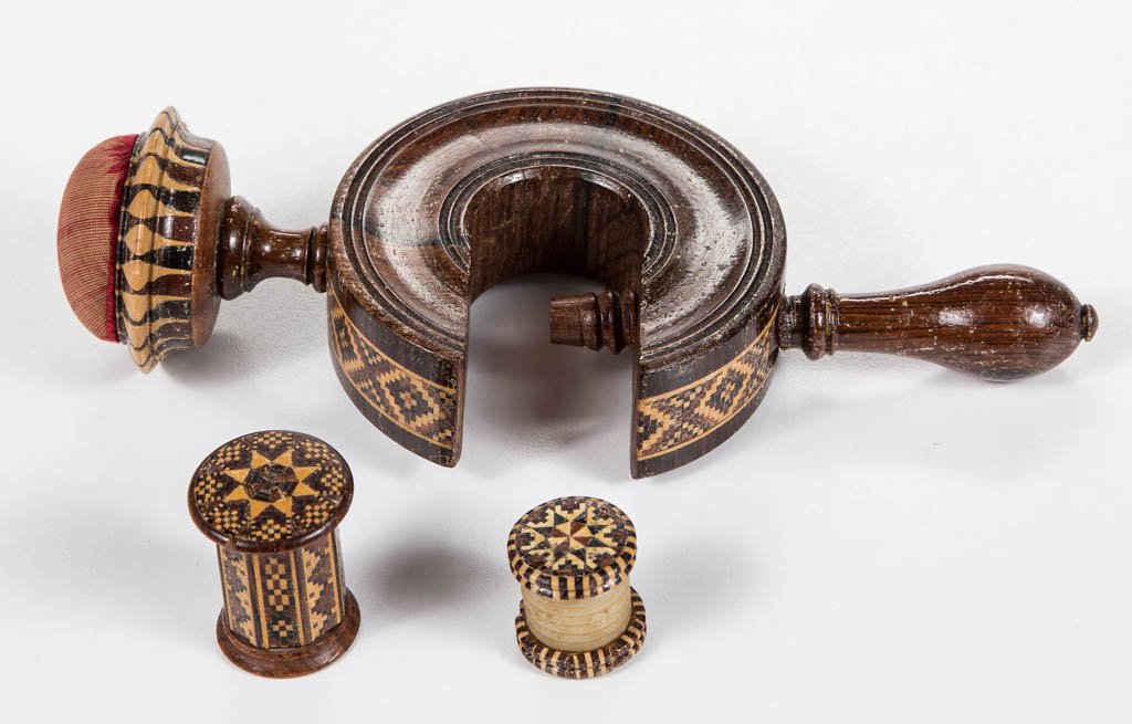 ASSORTED TUNBRIDGE WARE SEWING ARTICLES, LOT OF THREE (1 of 1)