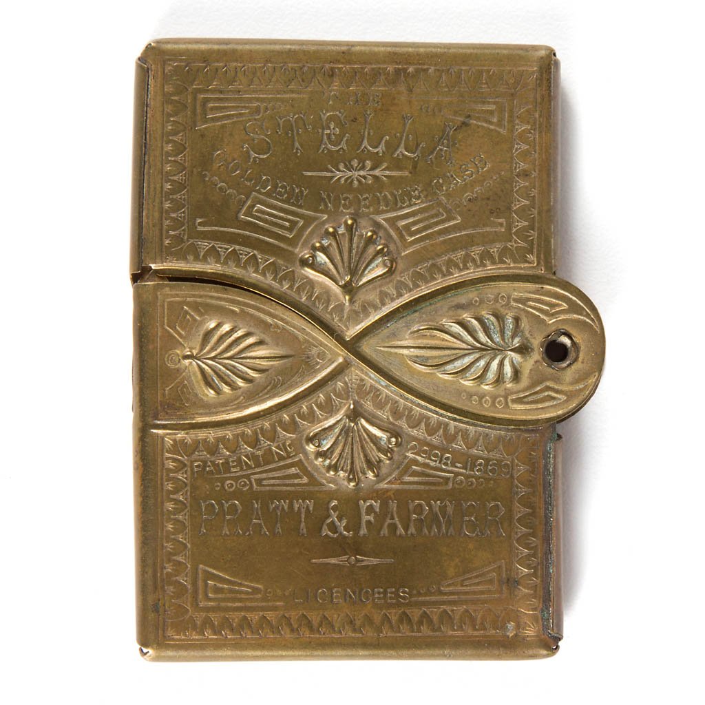 BRASS PRATT & FARMER "THE STELLA" HINGED NEEDLE CASE (1 of 2)
