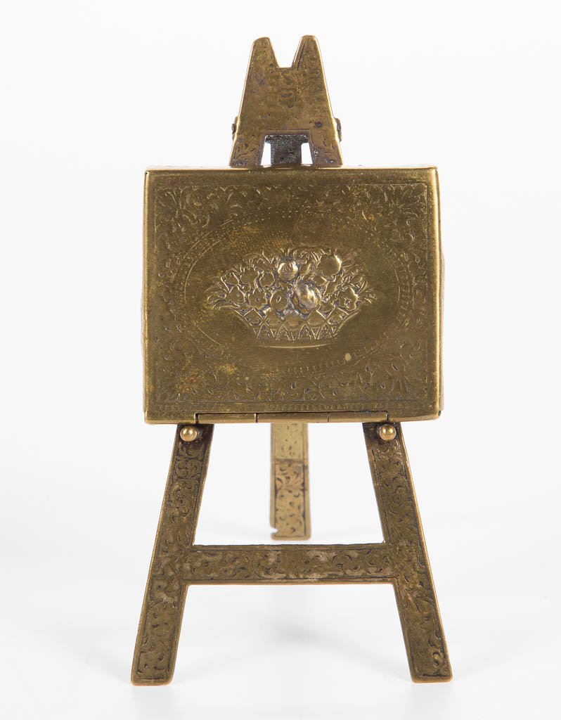 W. AVERY BRASS AND METAL FIGURAL EASEL NEEDLE CASE (1 of 3)