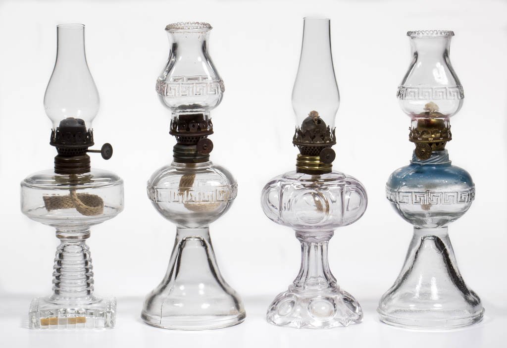 ASSORTED PATTERN MINIATURE STAND LAMPS, LOT OF FOUR (1 of 1)