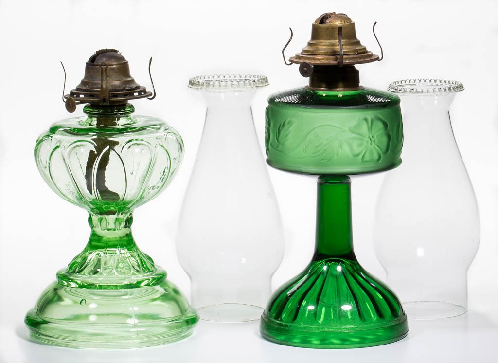 ASSORTED PATTERN KEROSENE STAND LAMPS, LOT OF TWO (1 of 1)