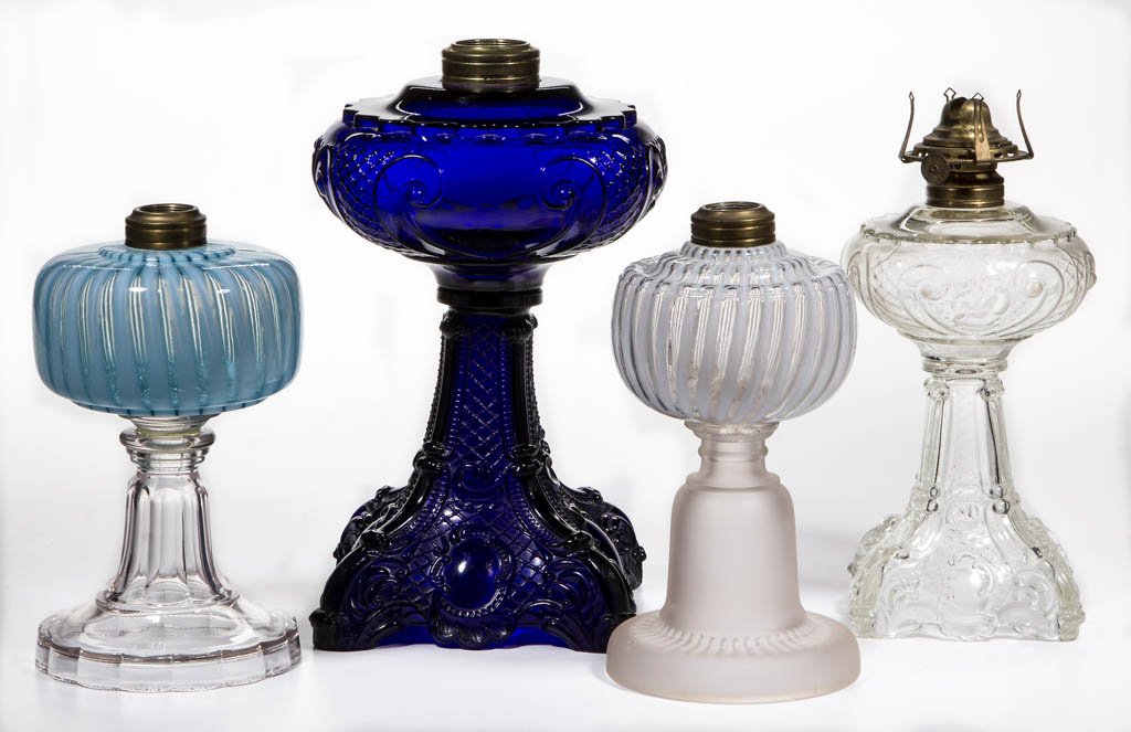 ASSORTED KEROSENE STAND LAMPS, LOT OF FOUR (1 of 1)